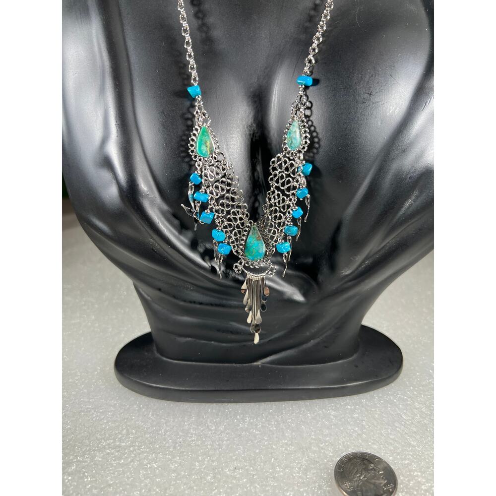 Vintage Natural Stone Hand Crafted Wire Wrap Necklace 80s 90s Southwestern Look - Picture 11 of 16